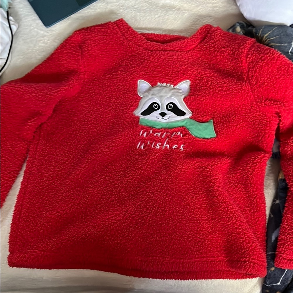 Red Kids Fleece Top with Raccoon Design